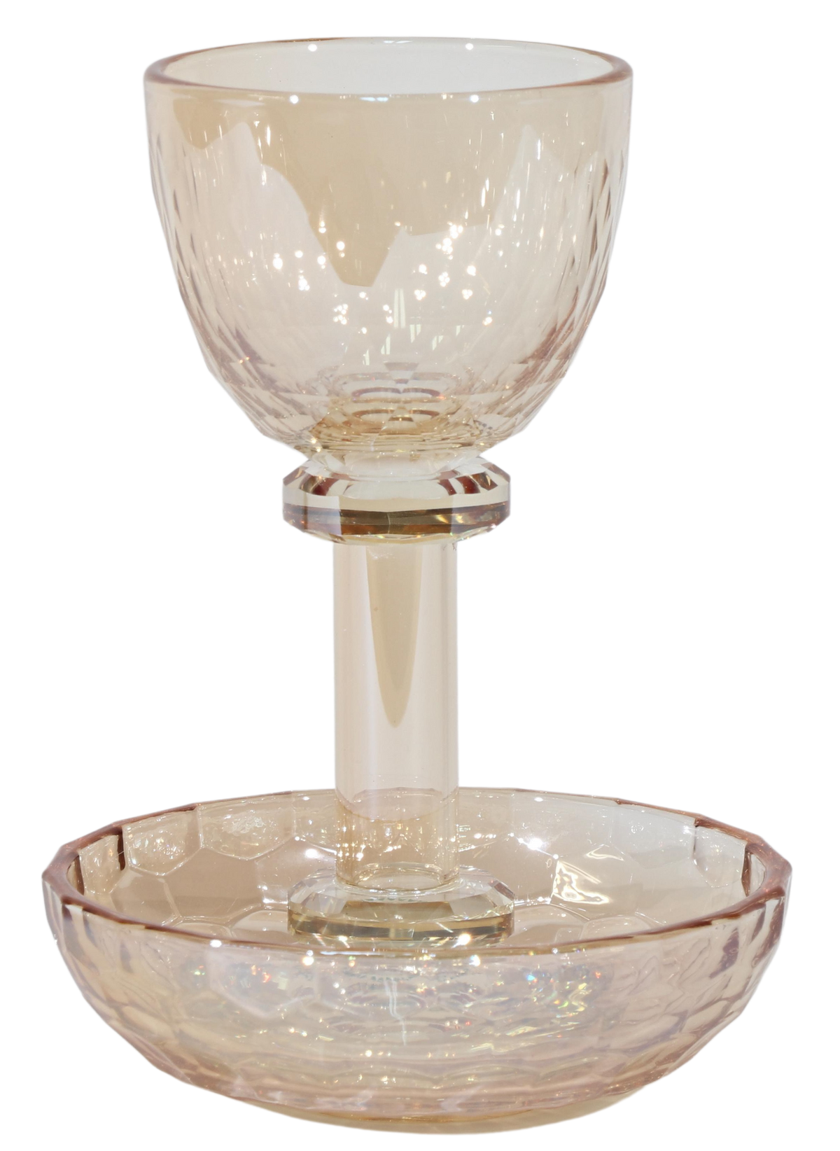 Crystal amber Kiddush Cup with Tray 5.5"