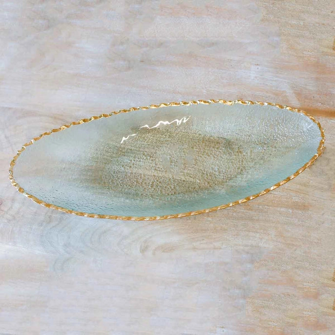 Glass Oval Serving Platter w/gold trim