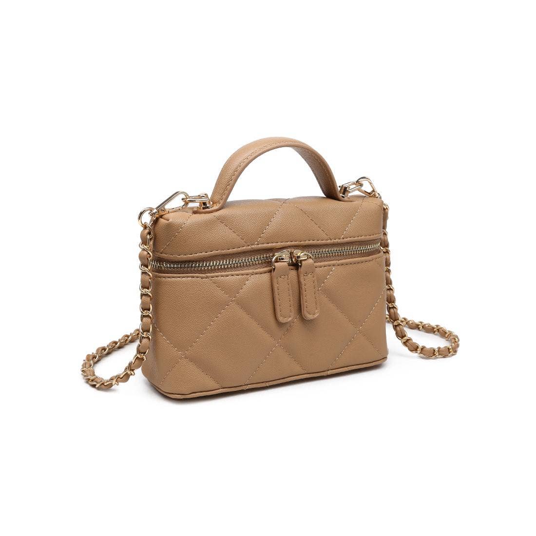 Quilted vanity bag with chain - tan