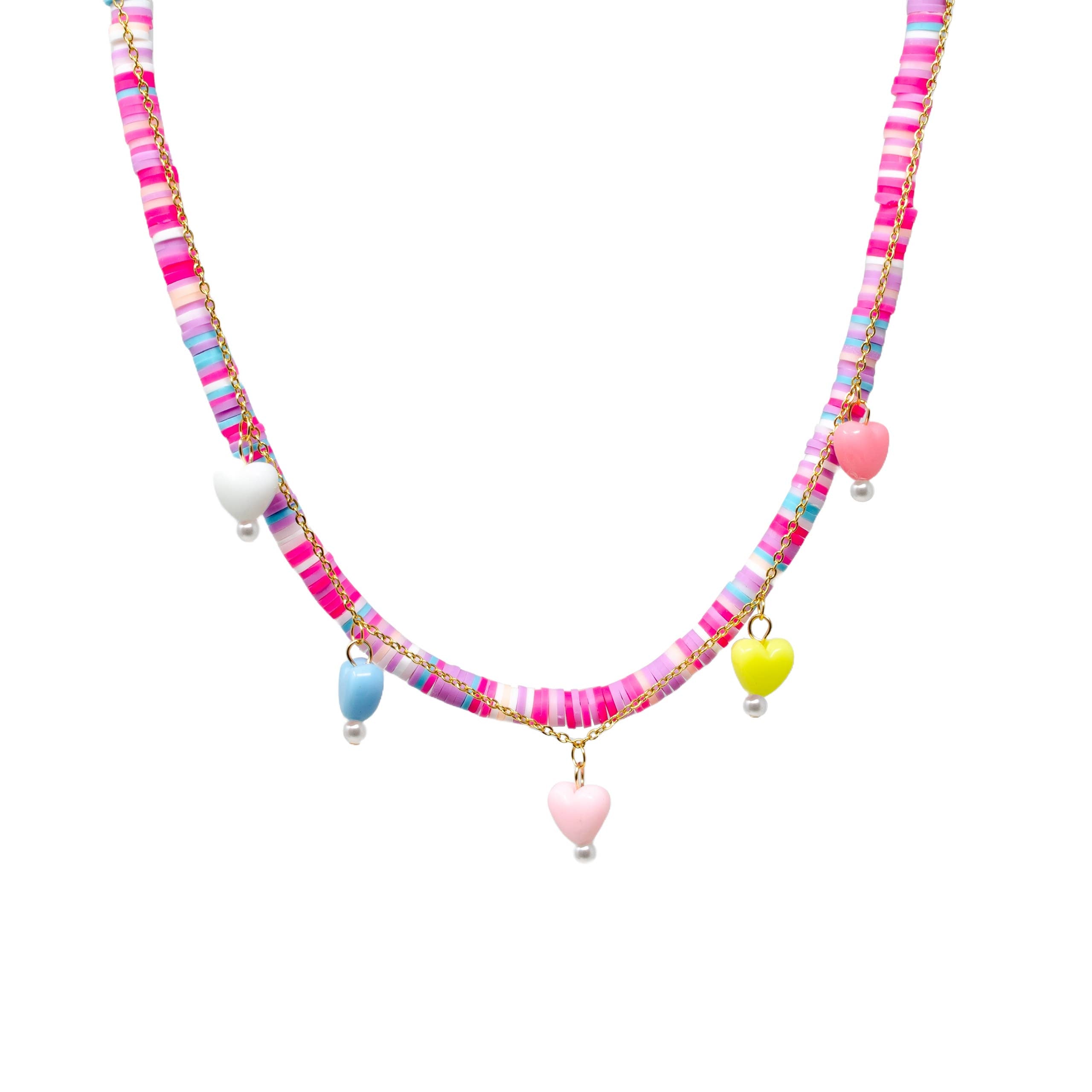 Colorful Disk Necklace & Charm Duo - Hearts