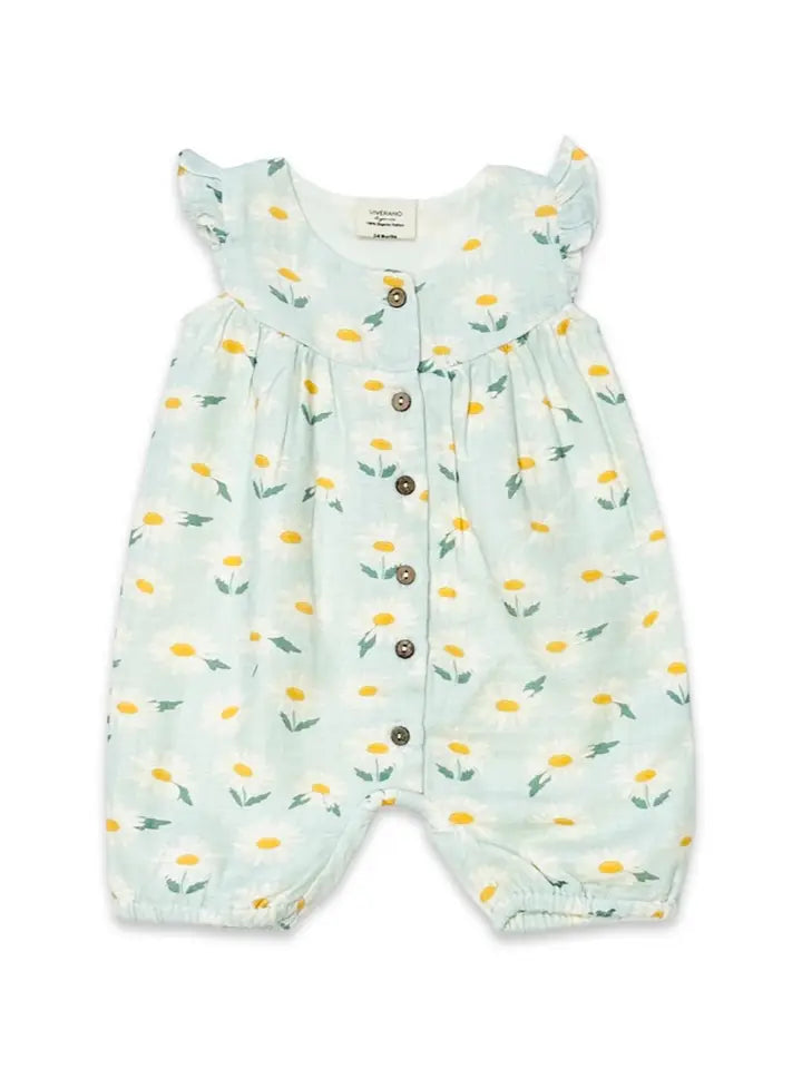 Daisies Ruffle & Button Baby Short Romper (Organic Muslin)