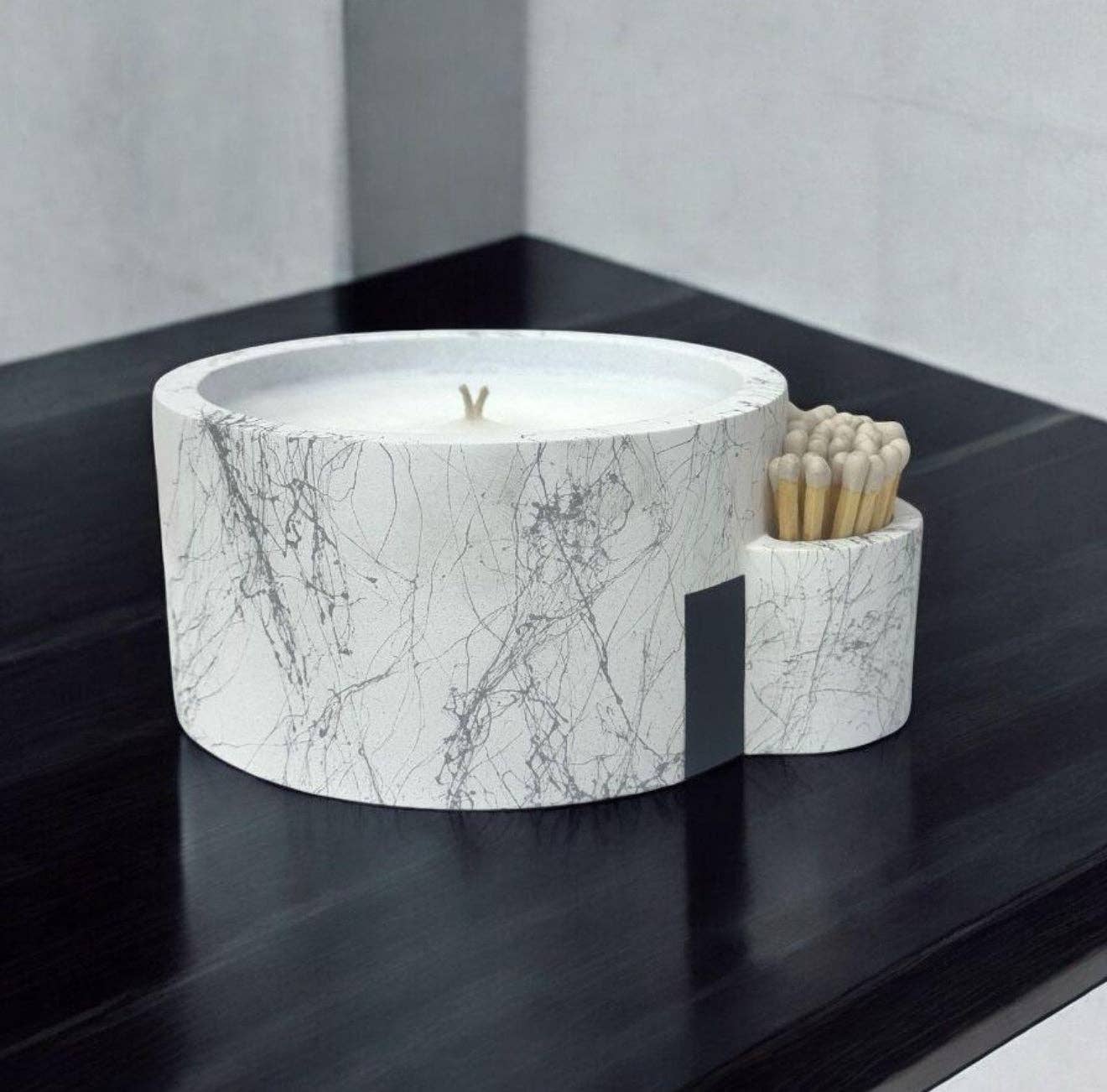 White & Gray Marble - Havdalah Glow Candle
