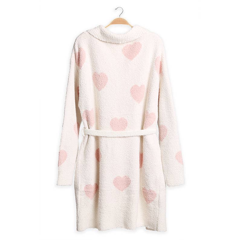 Heart Pattern Soft Robe with Front Pockets