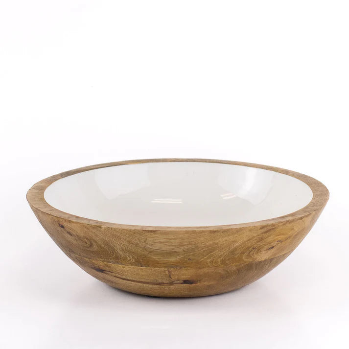 Mango Wood Serving Bowl Natural/White