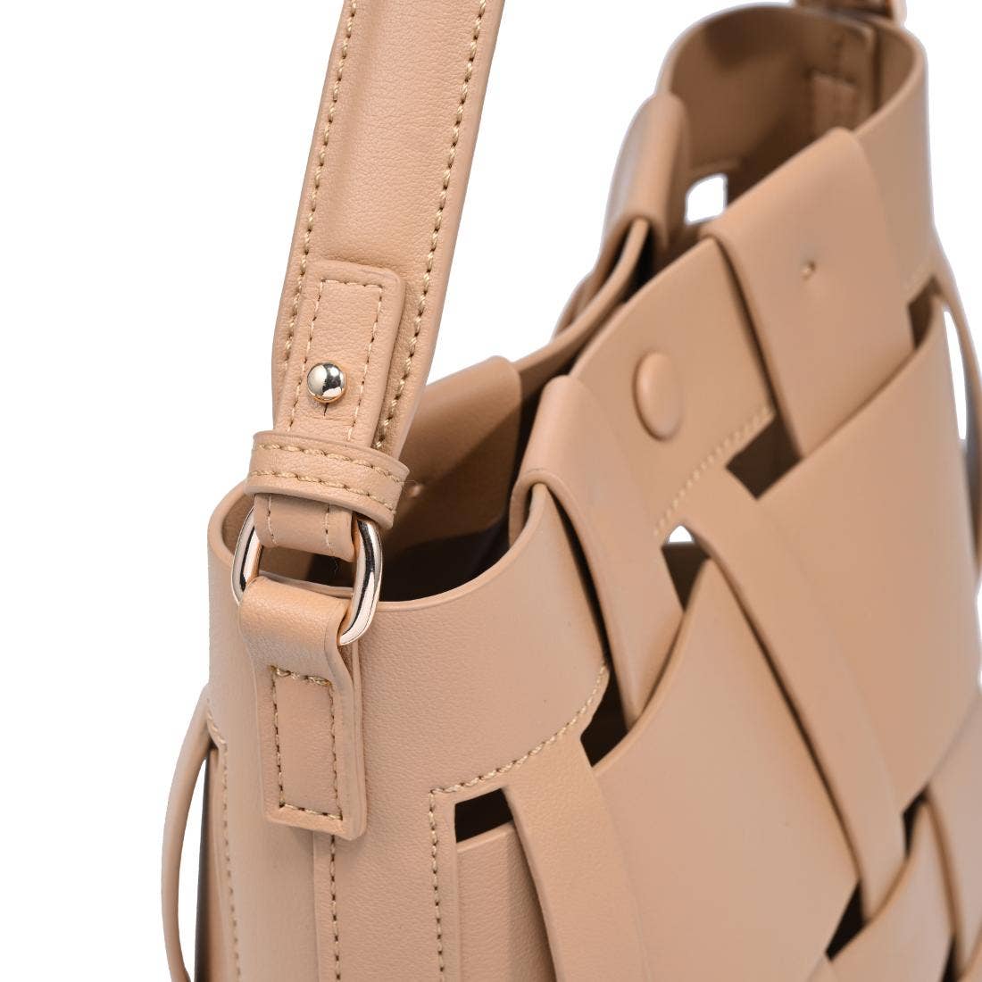 Woven-panel bucket bag - natural