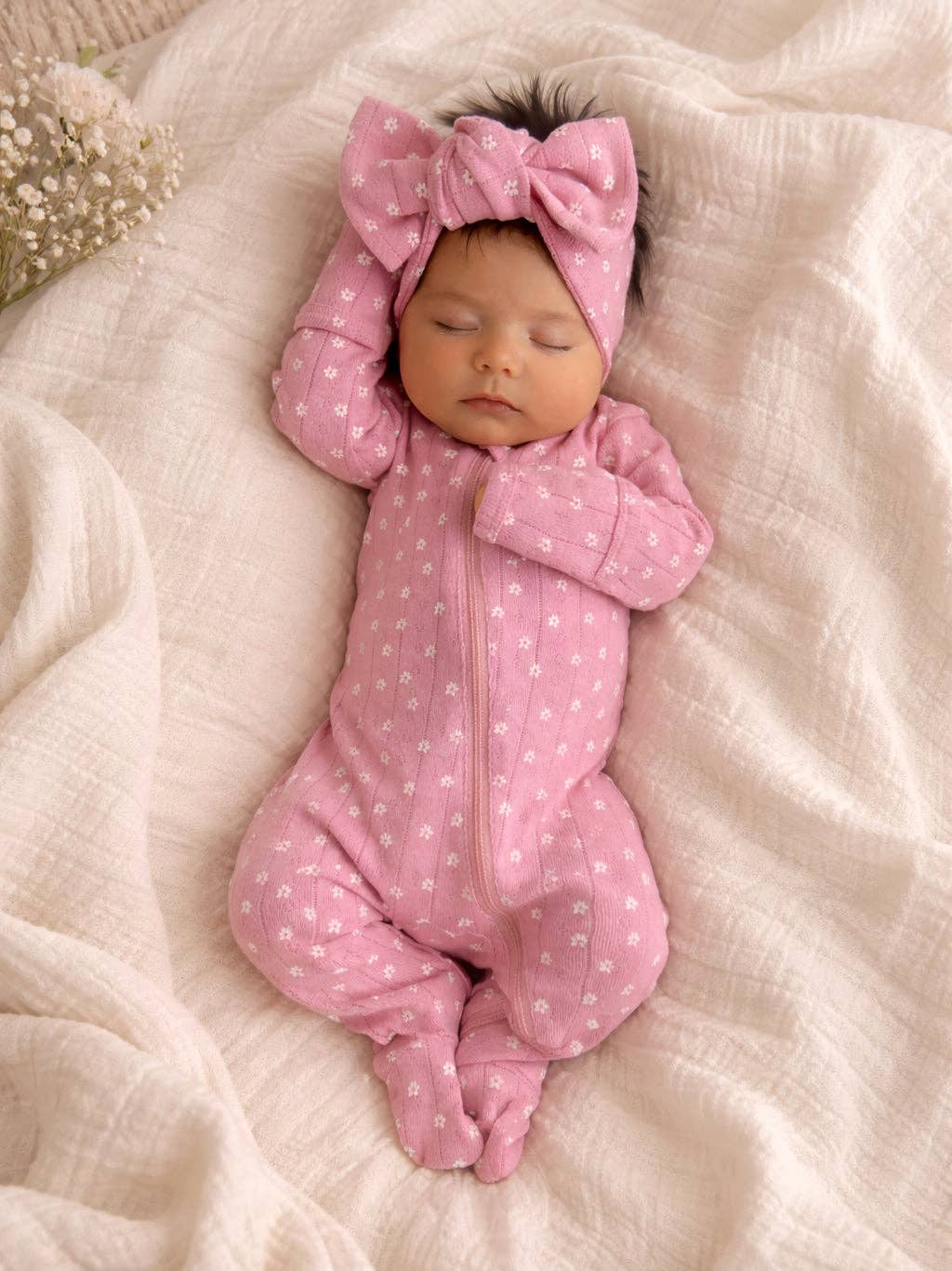 Pink Flower 2-way zip footie