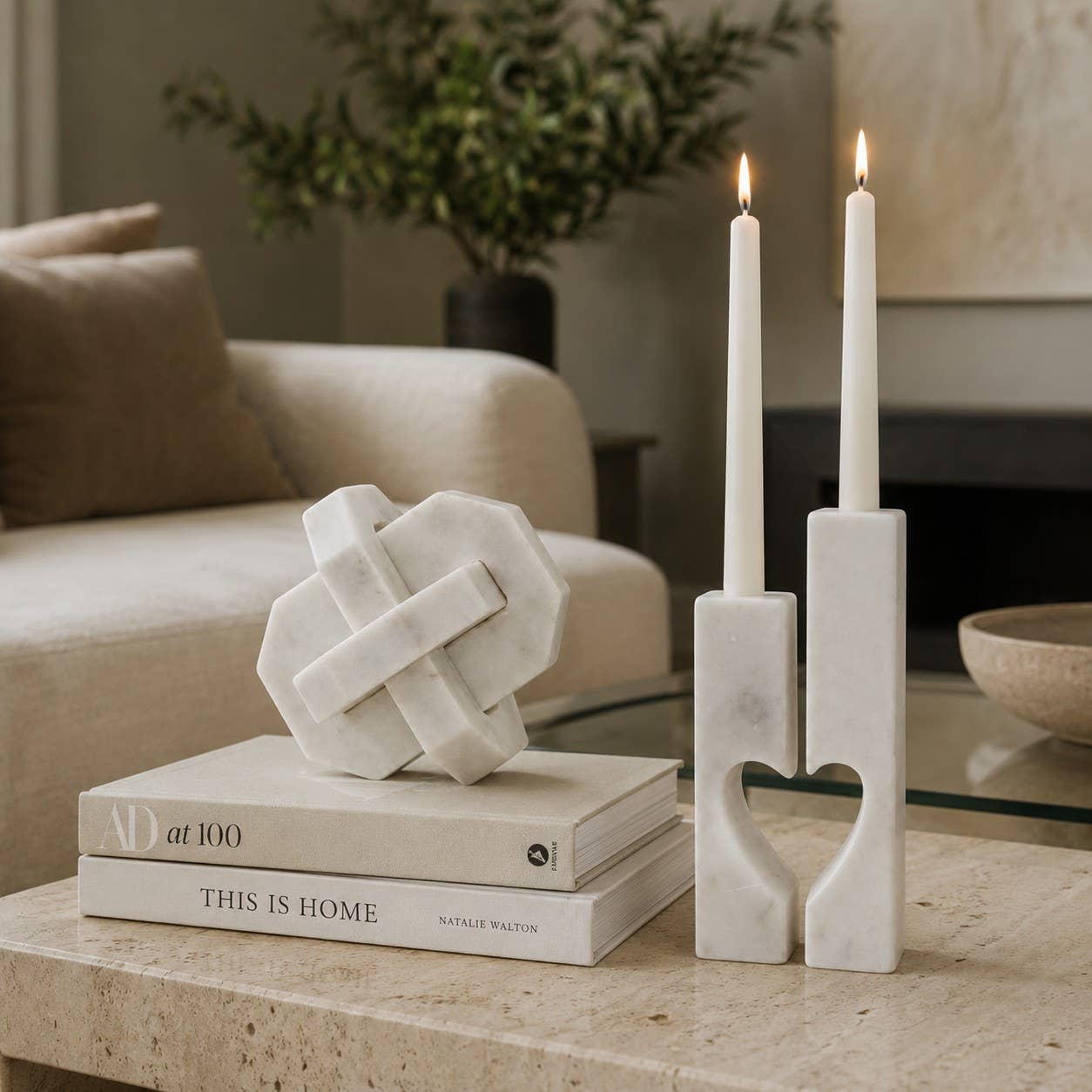 Marble Love Pillar Candleholders - Set of 2