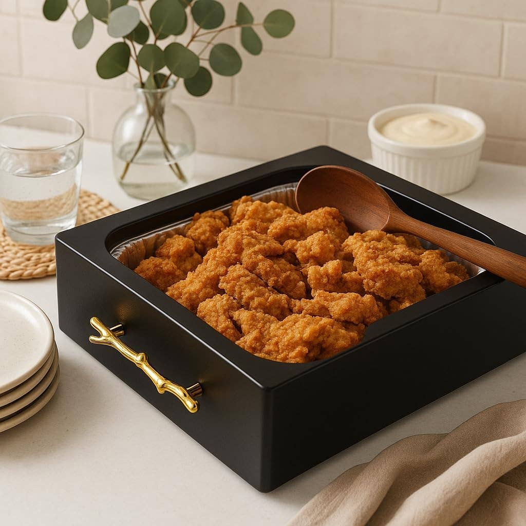 Clear Pan Server with Lid, Black & Gold