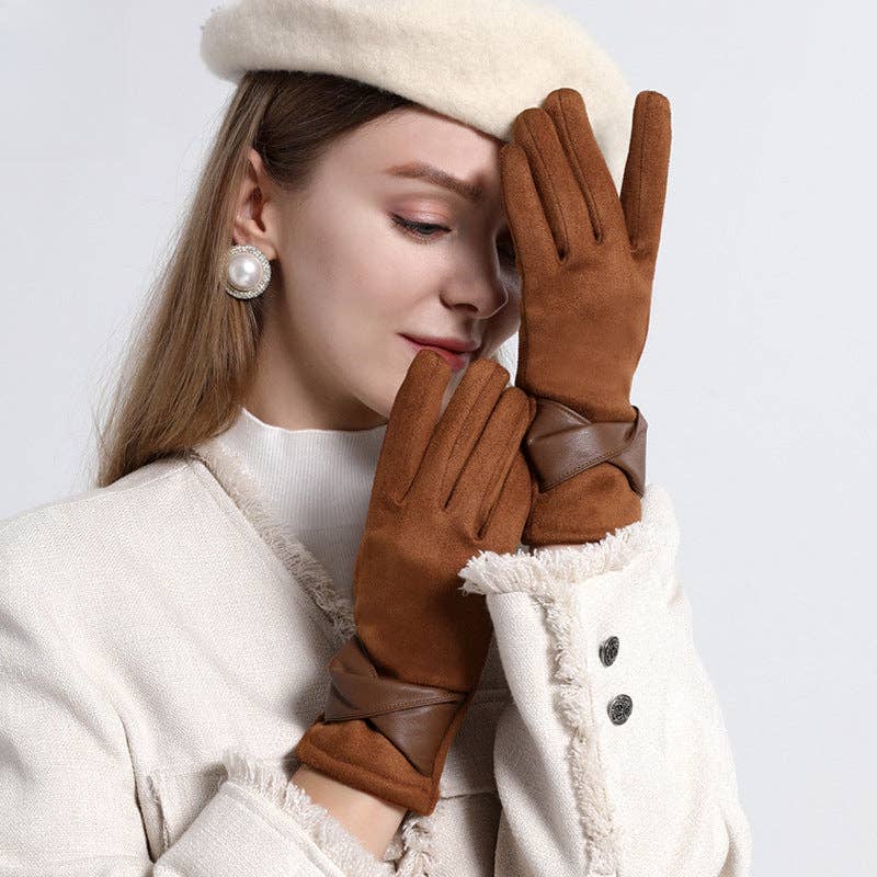 Elegant Suede Thermal Gloves - red brown