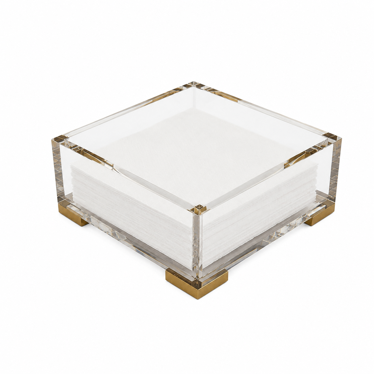Clear Acrylic Cocktail Napkin Holder, Brass Corners