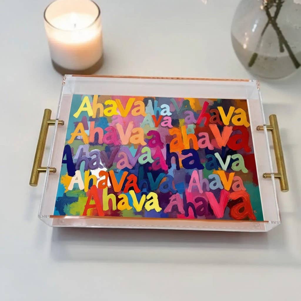 Abstract Ahava Acrylic Tray with Gold Handles 
