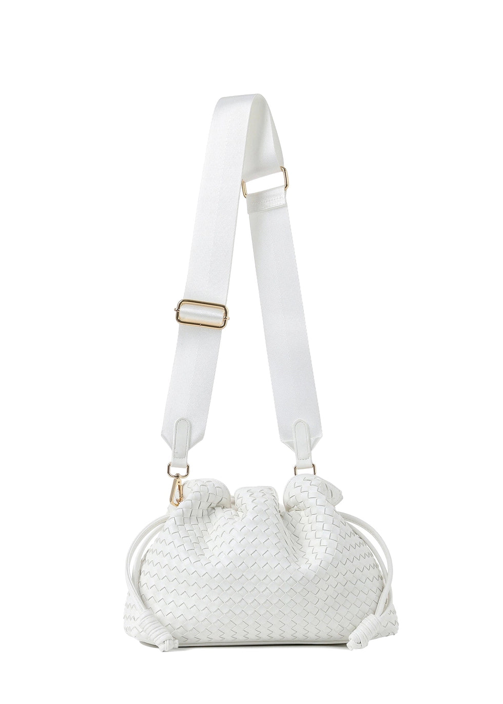 Cinched Woven Vegan Leather Clutch- Cloud