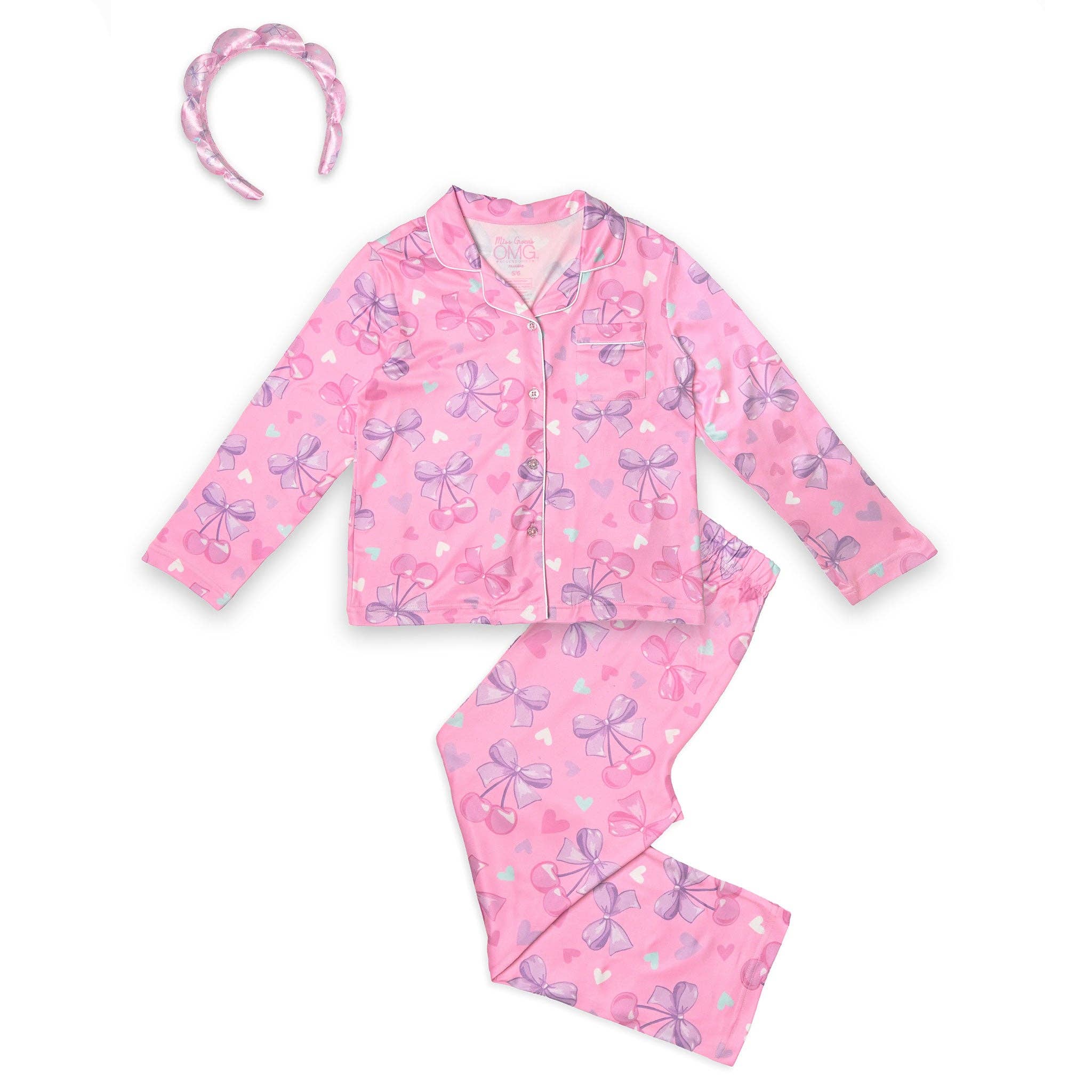 Cherry Bow Print Yummy Pajama Set with Headband