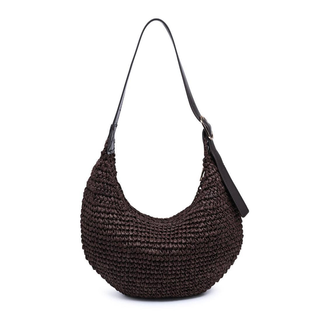 Sac hobo croissant en raphia - chocolat