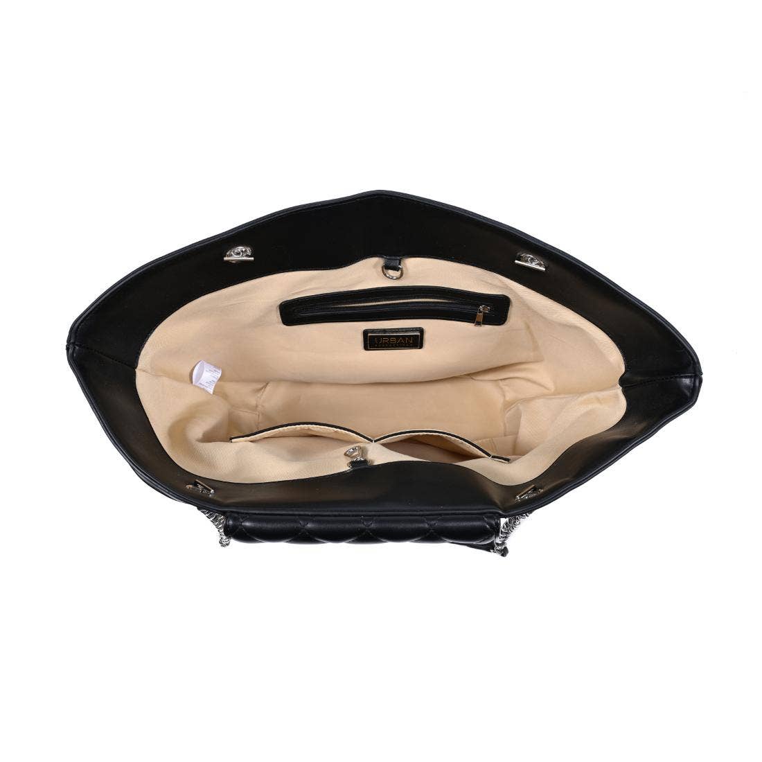 Woven Tote with quilted front pocket - natural black