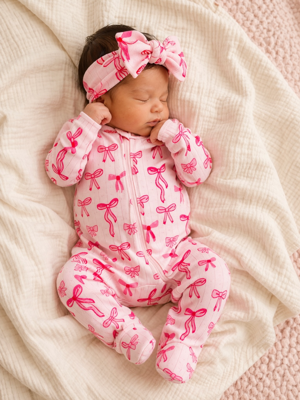 Pink Bows 2-Way Zip Footie