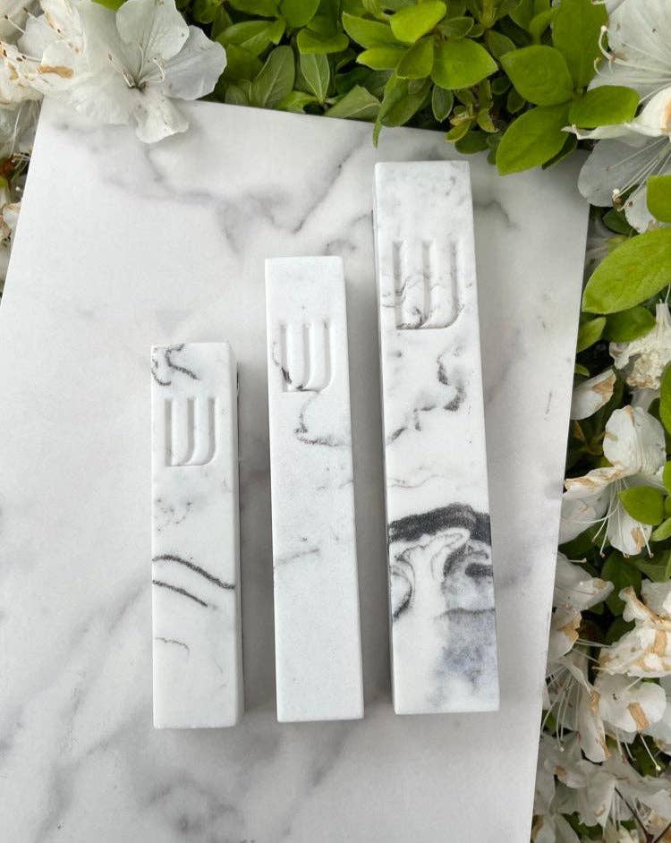 White Marble block Stone mezuzah