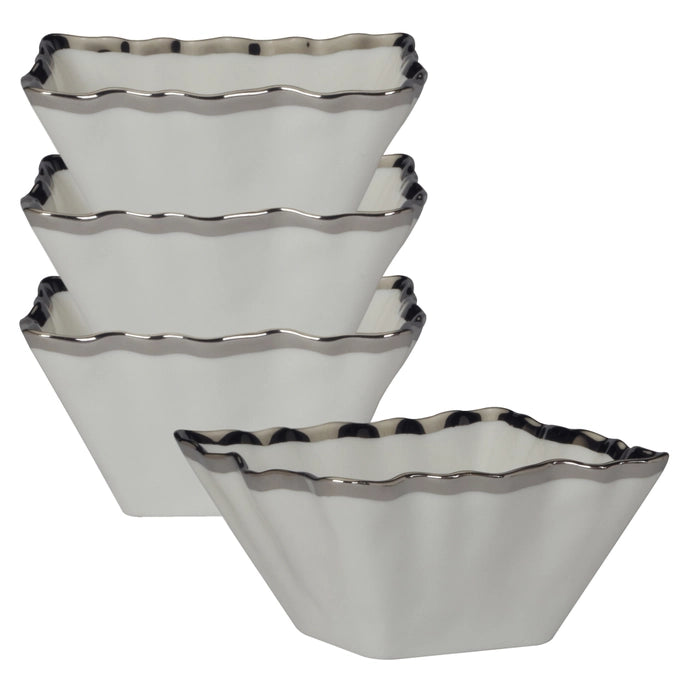 White and Silver Square Snack Bowls