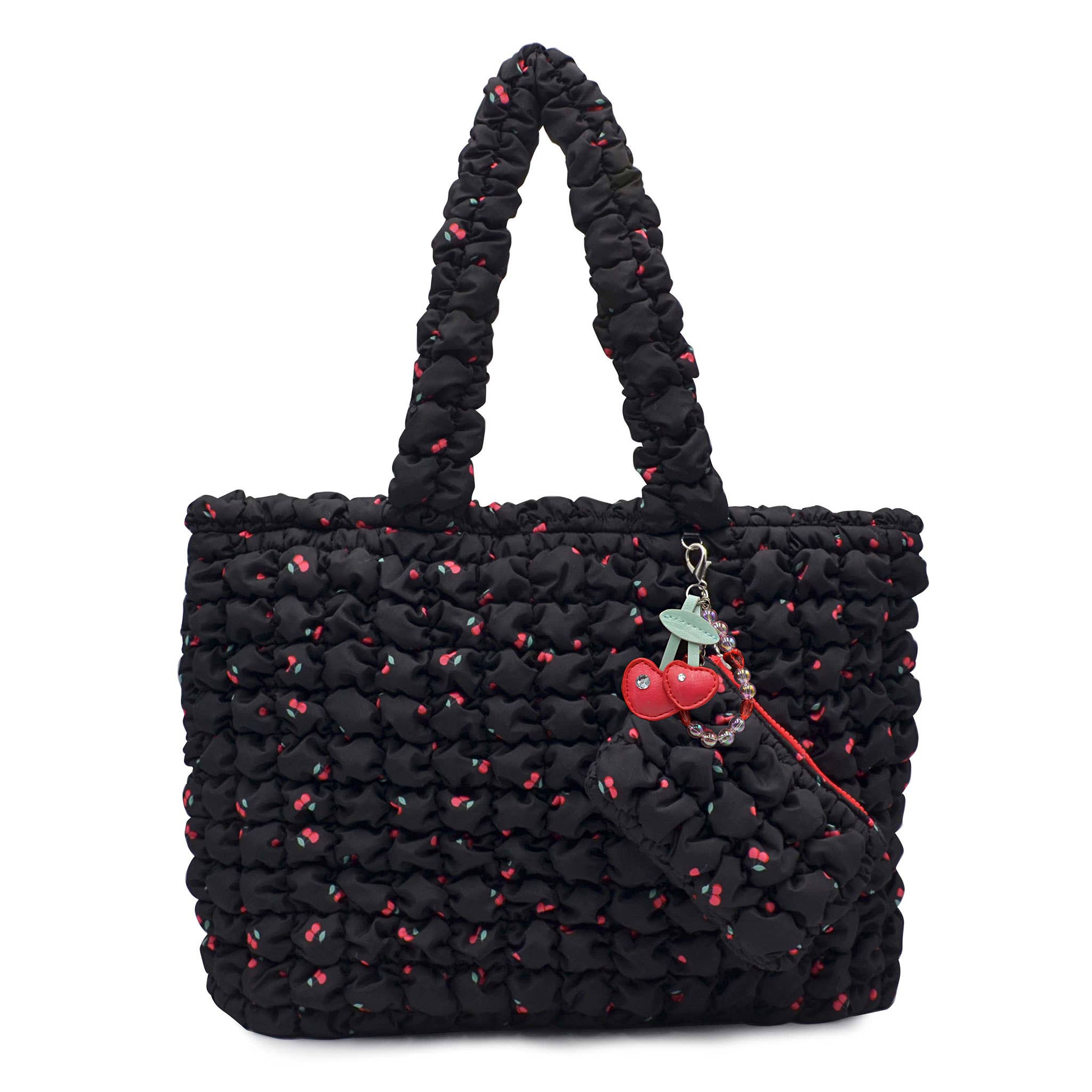 Quilted Scrunchies black cherry Printed Large Tote Bag with Coin Purse