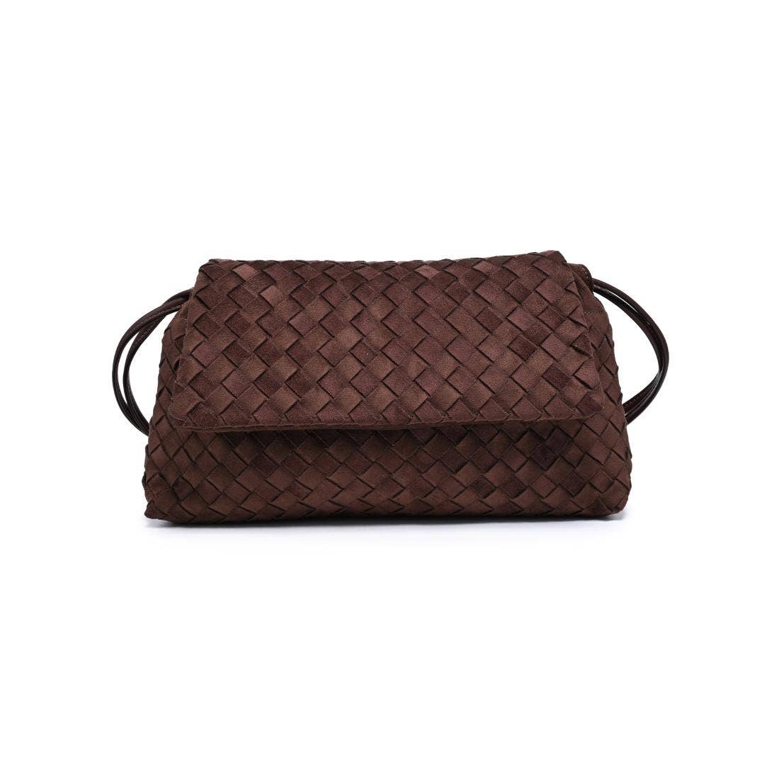 Woven suede flap Crossbody - chocolate