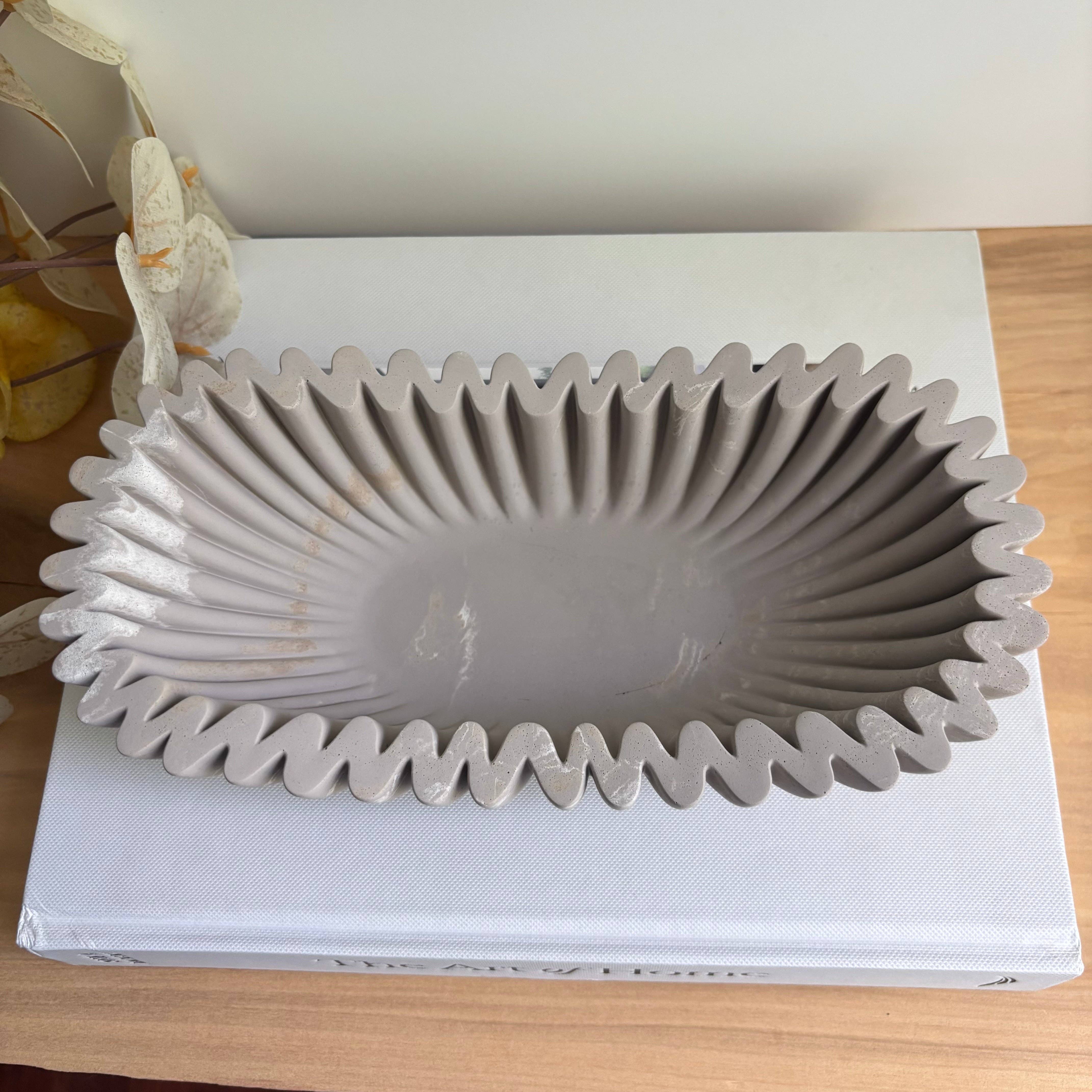 Taupe marble concrete Oval Fluted Bowl