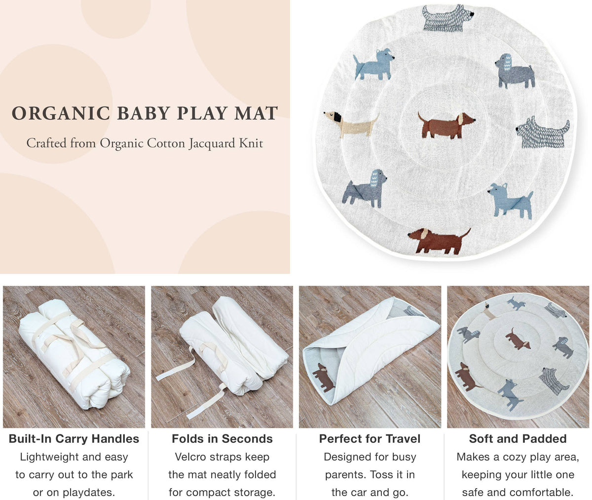 Buddy Dog Organic Cotton Knit Baby Padded Round Play Mat