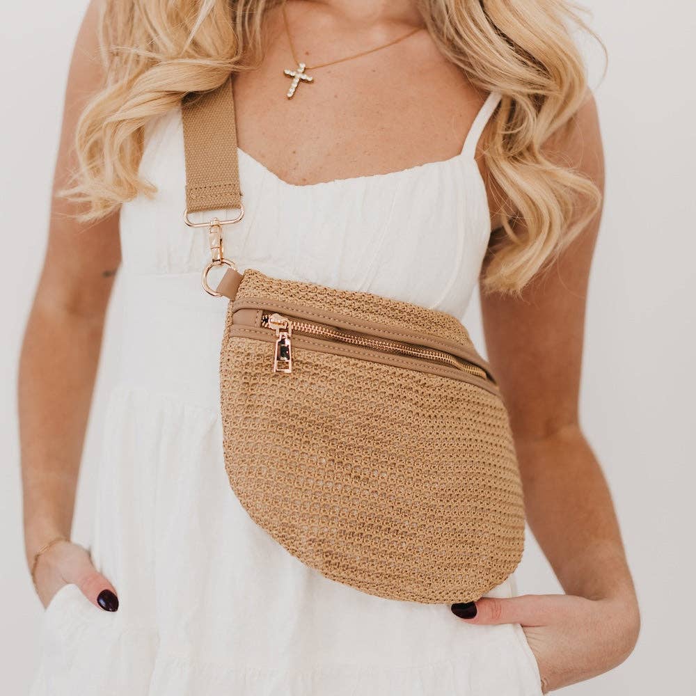 Raffia Bum Bag - tan