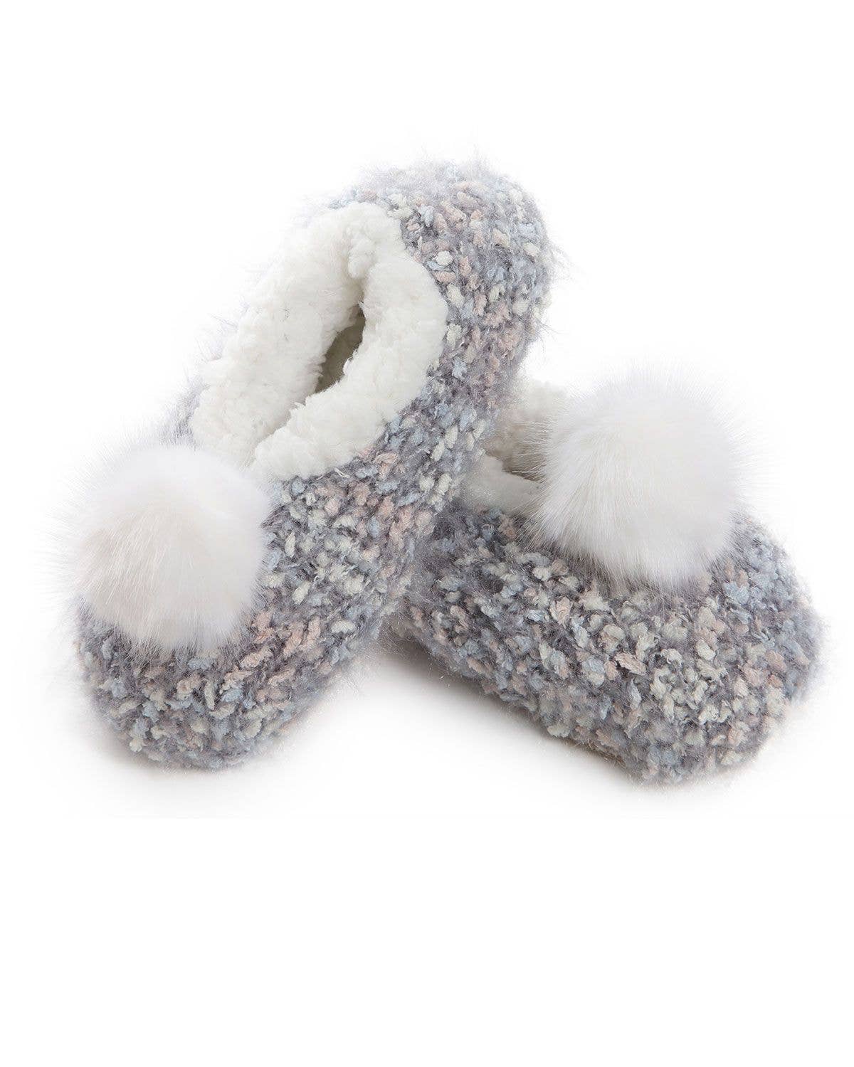 Pom Pom Plush Lined Knit Slipper