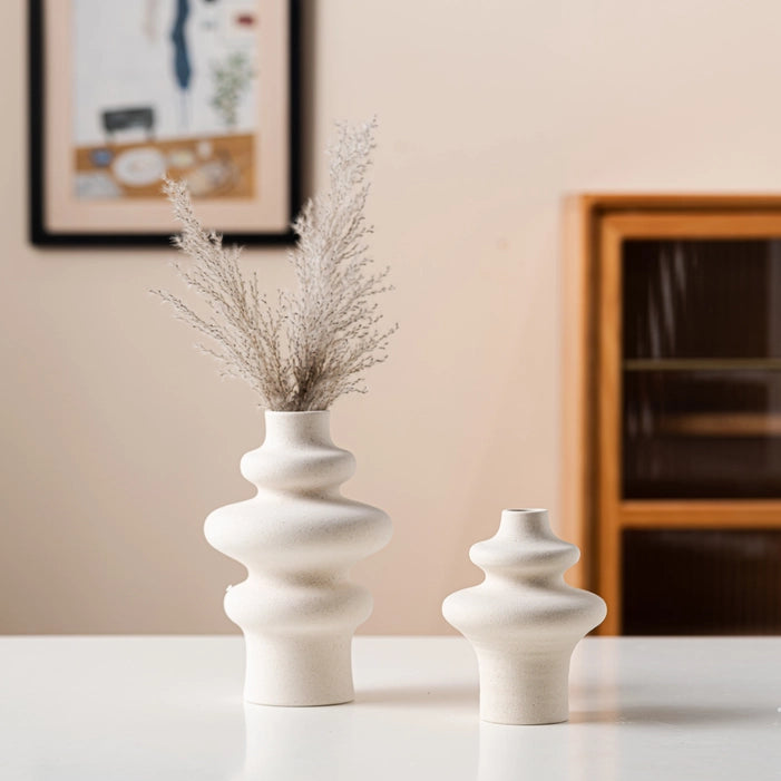 set of 2 off white ceramic bubble vases