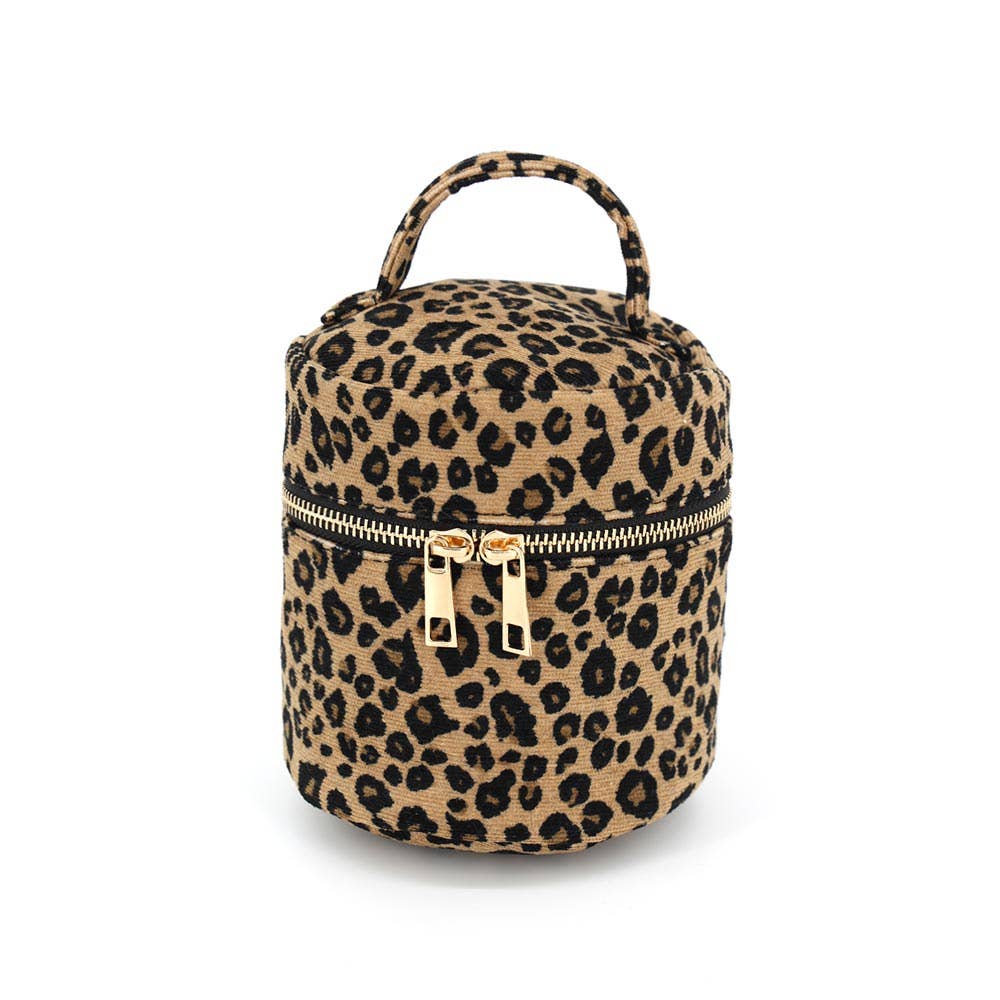 Leopard Print Cylinder Top Handle Bag