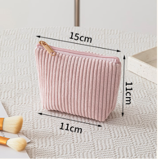 pink Corduroy cosmetic bag travel bag - 4 pc set