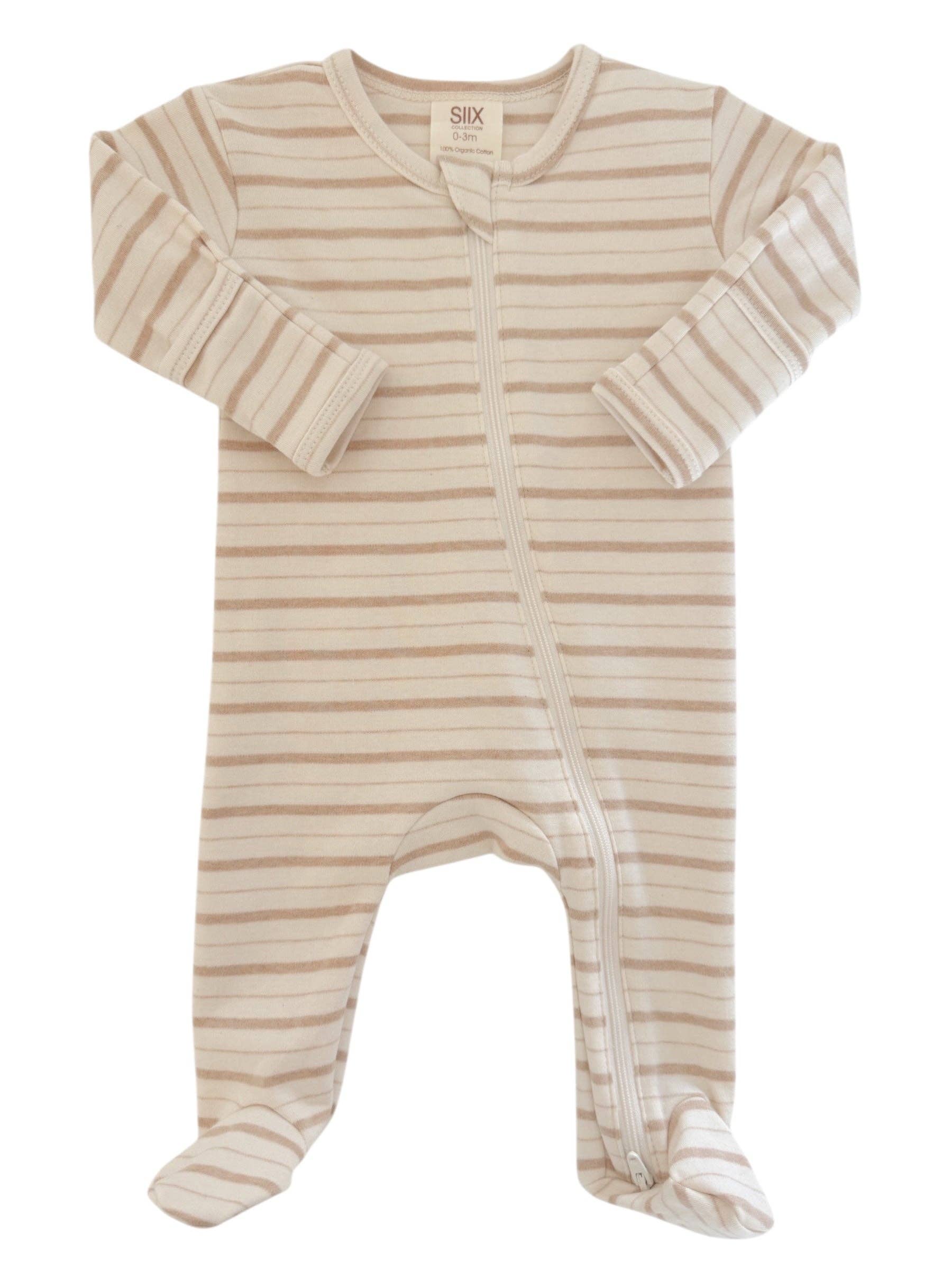 Biscuit Mixed Stripe / Organic 2-Way Zip Footie