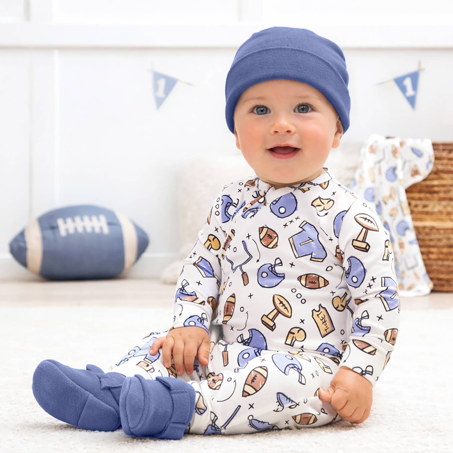 Bamboo Football Baby Zipper Romper