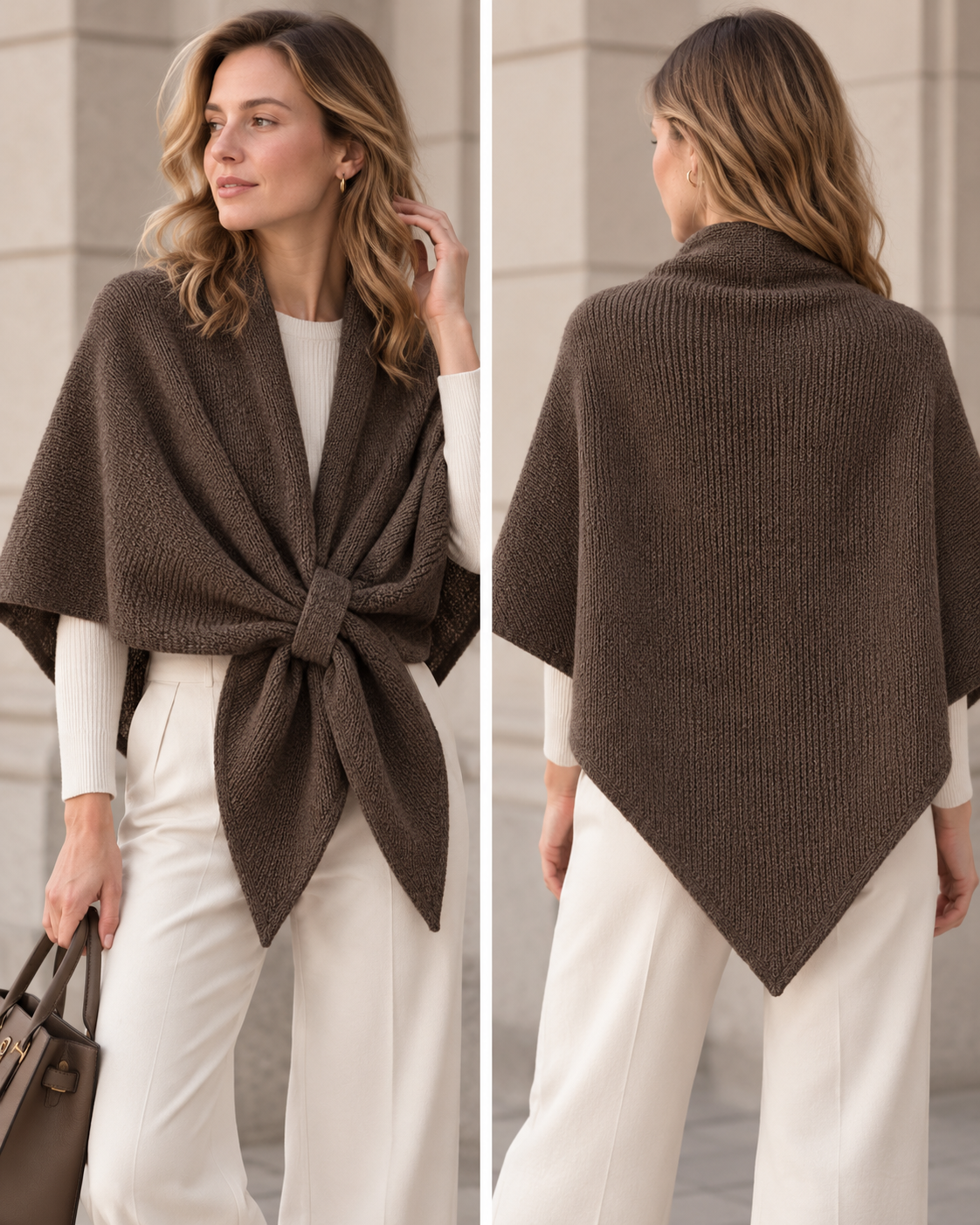 Triangle poncho scarf with loop - cafe