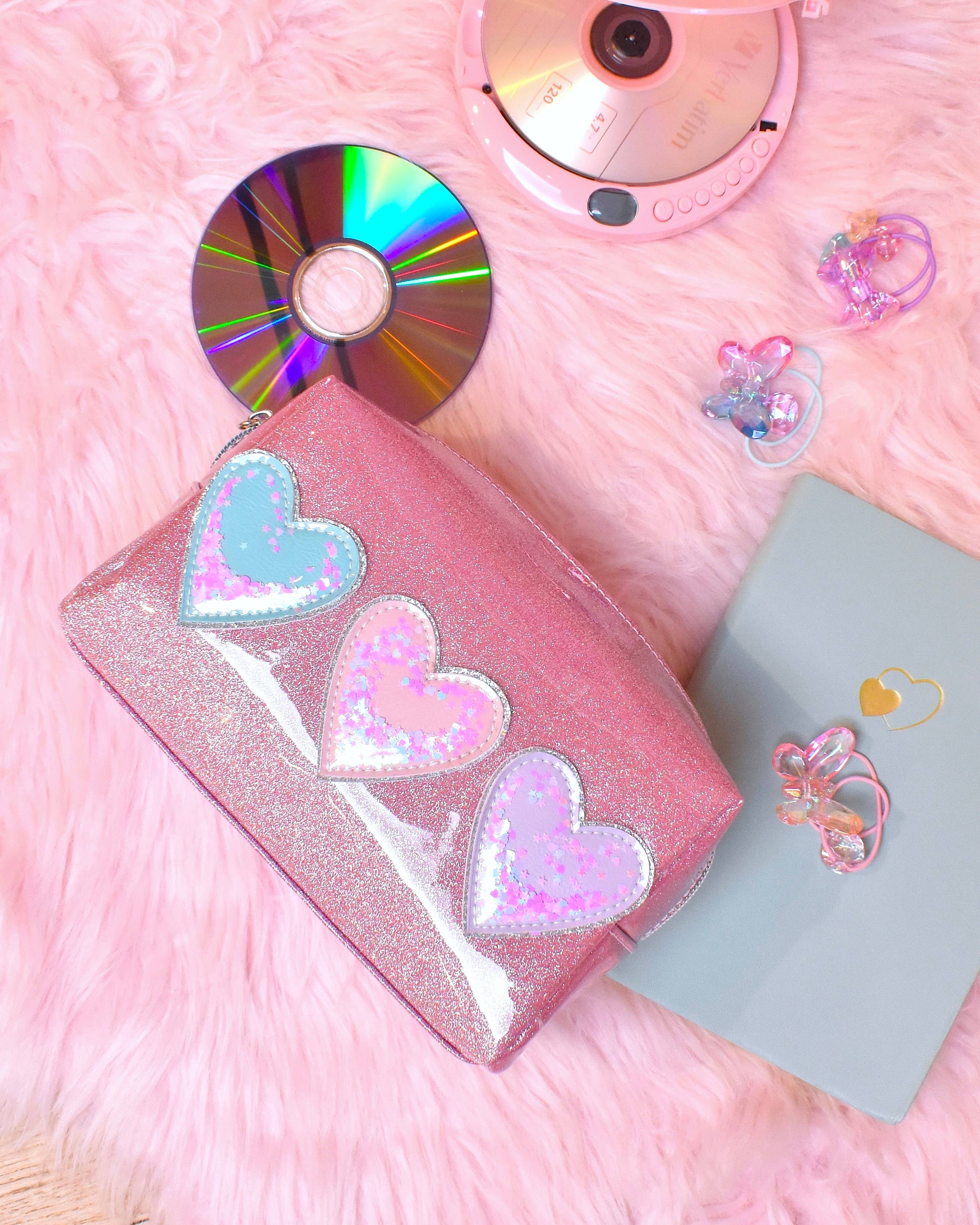 Glitter Confetti Hearts Patched Pouch