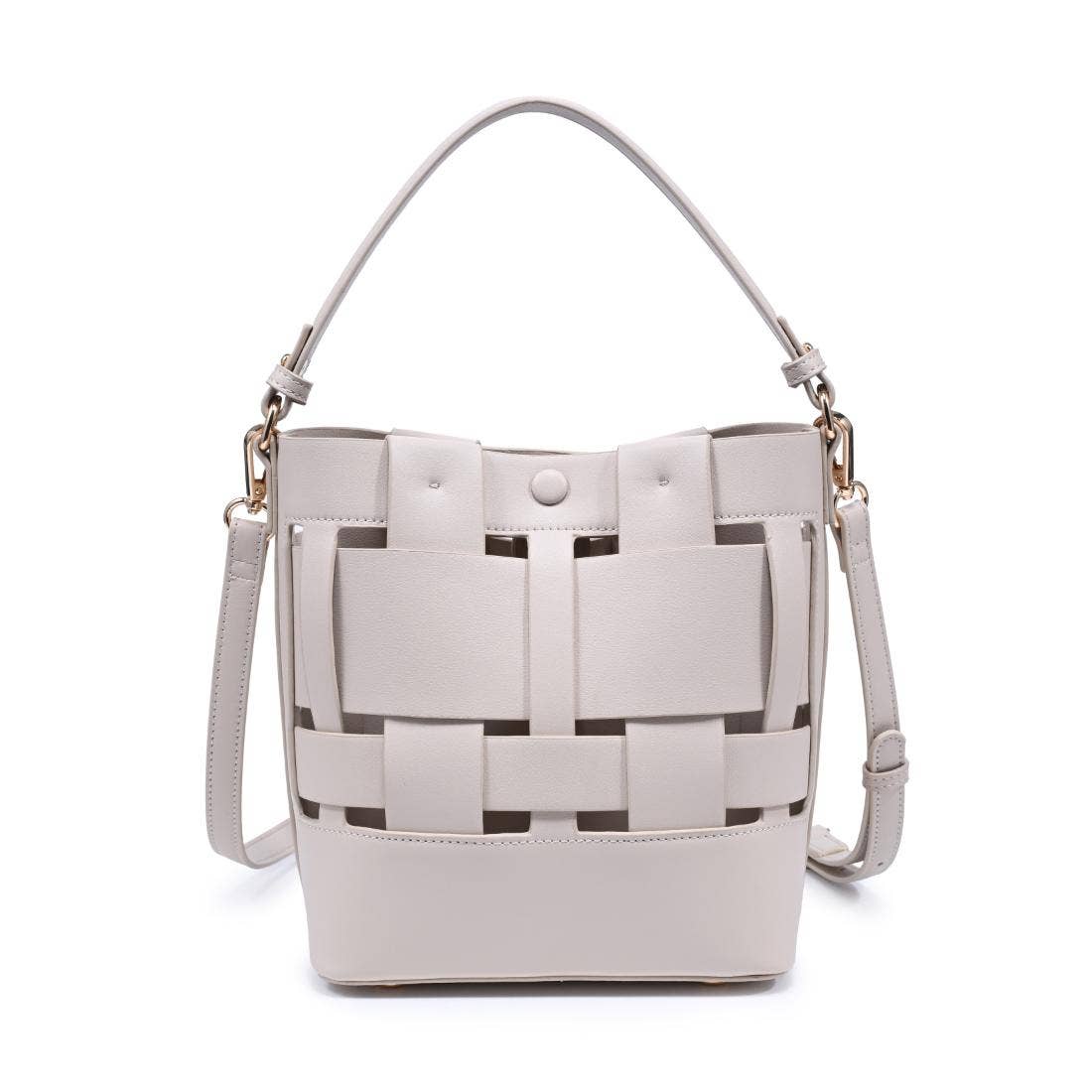Woven-panel bucket bag - ivory