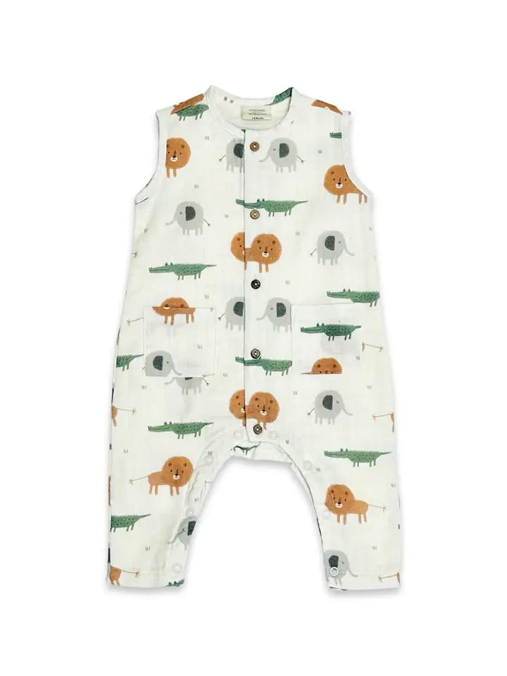 Savannah Sleeveless Button Baby Jumpsuit (Organic Muslin)