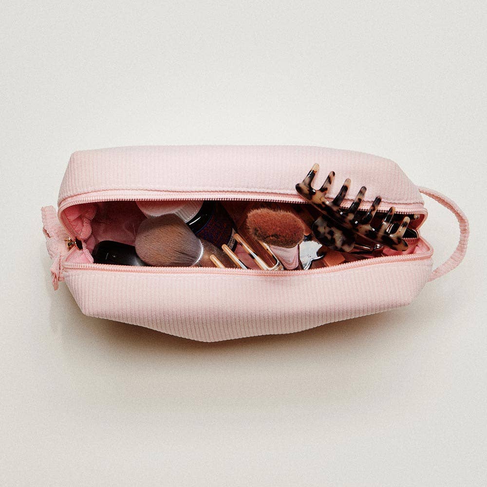 Bow Accent Zipper Corduroy Cosmetic Bag