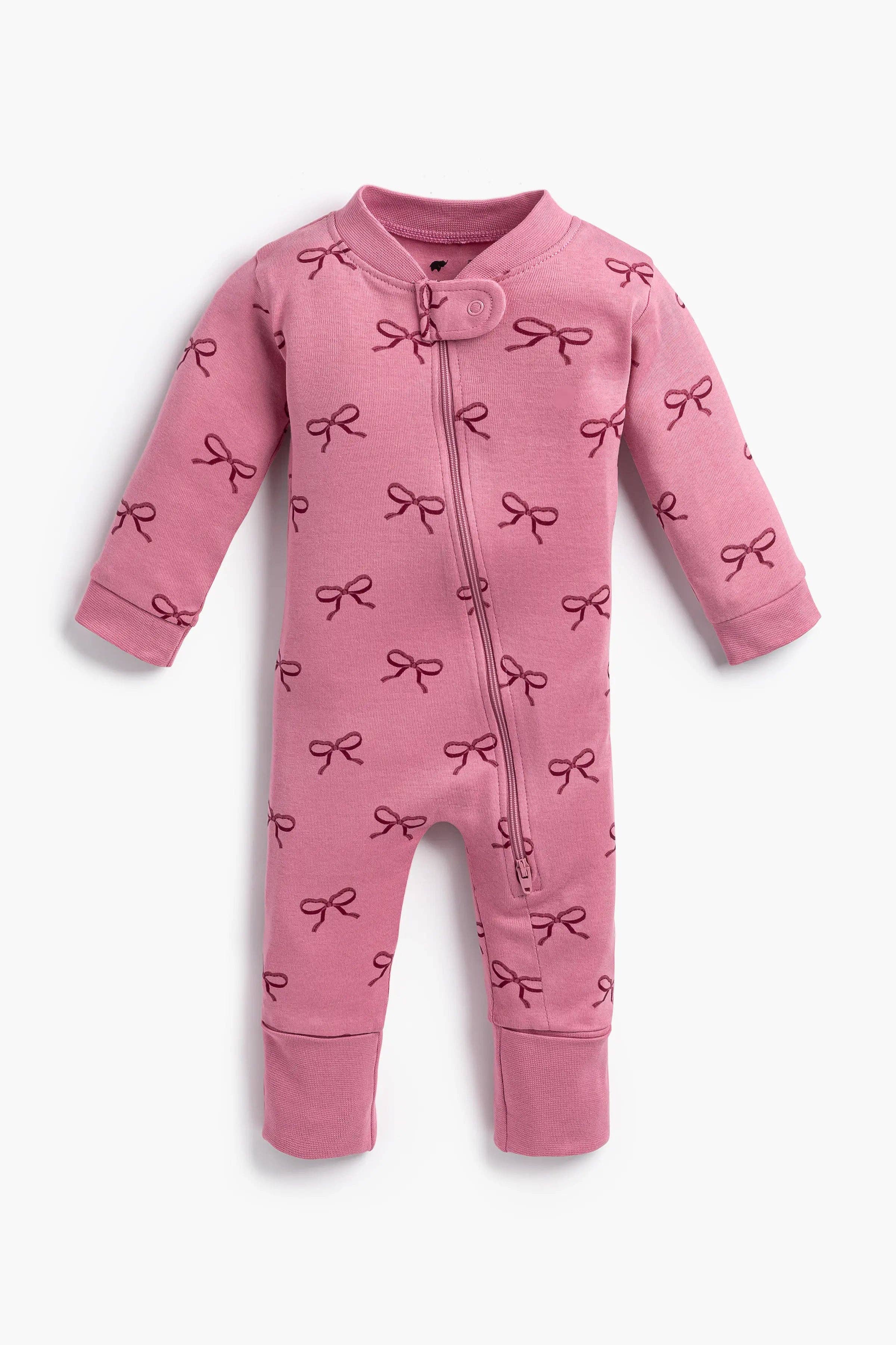 One-Piece Baby Pajamas Pink Ribbons