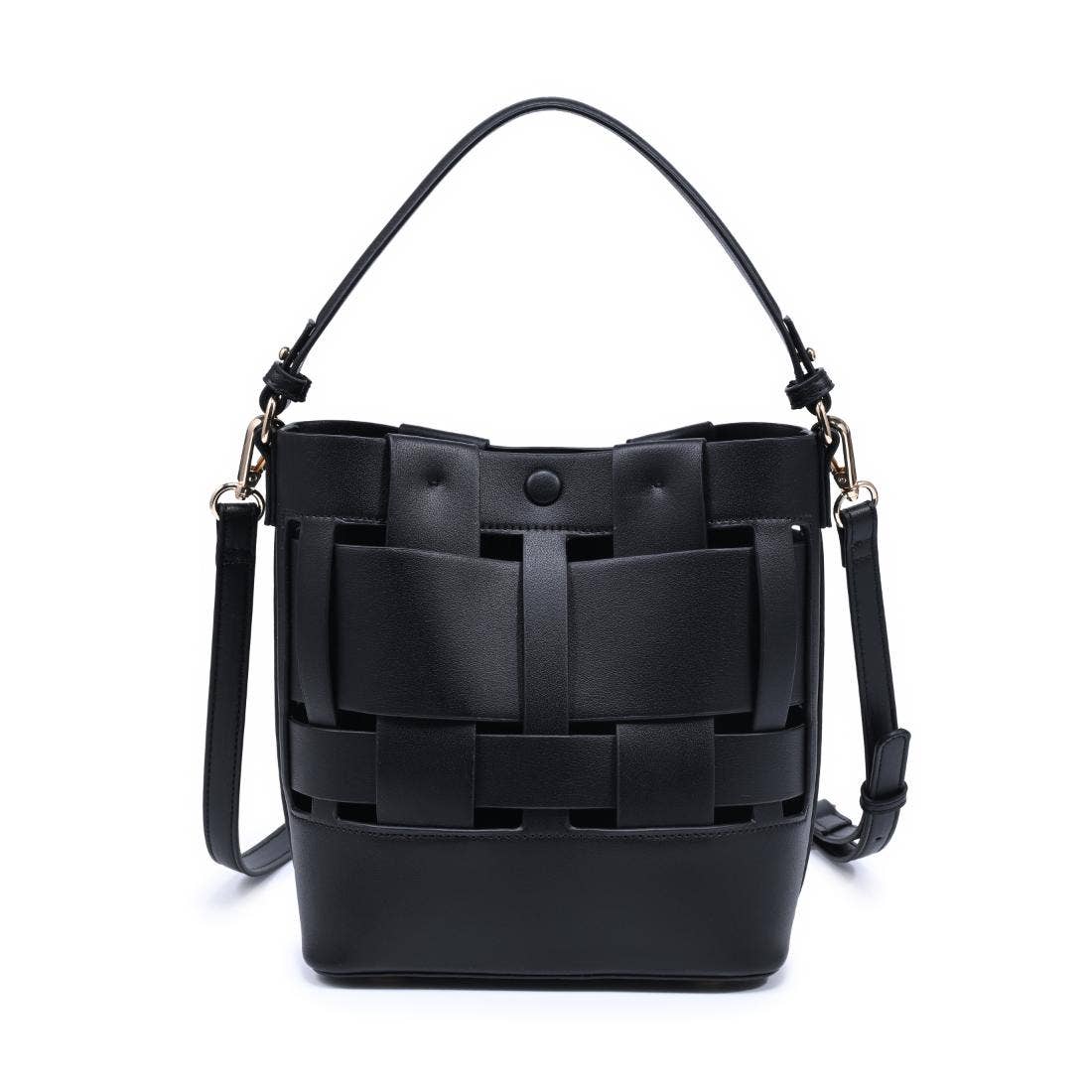 Woven-panel bucket bag - black