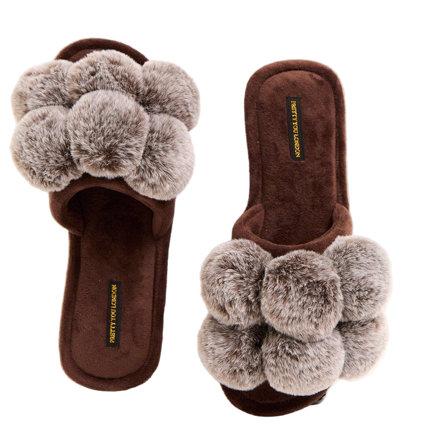 Pom Pom slippers - Chocolate