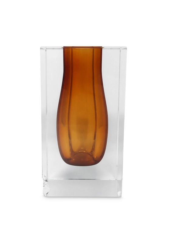 Double Wall Crystal Bud Vase Colored Inner Amber