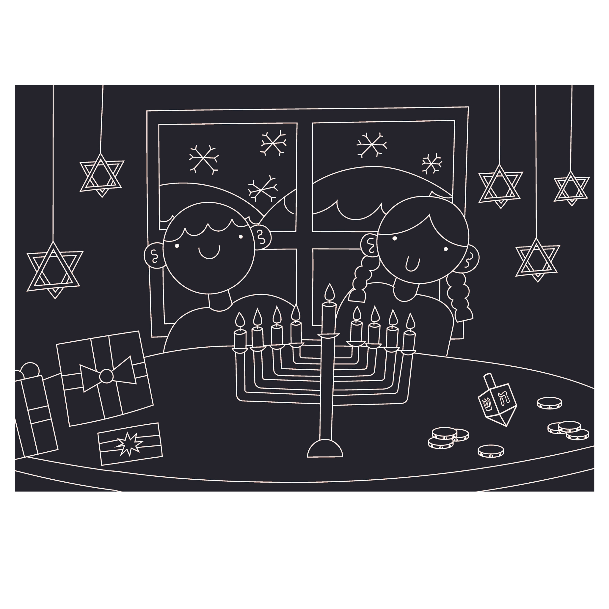 Reusable Coloring mat w/chalk crayons - Hanukkah