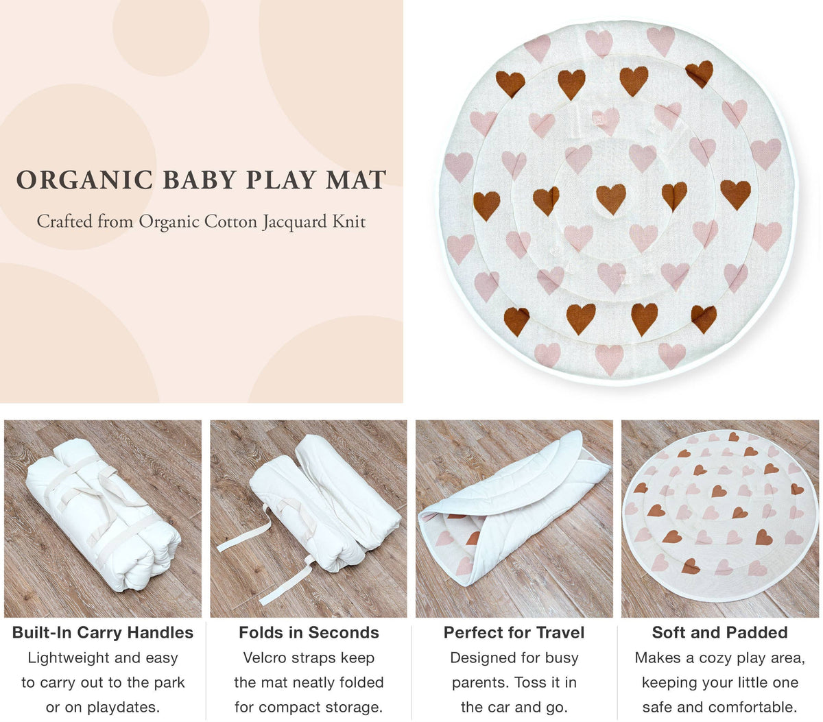 Sweetheart Organic Cotton Knit Baby Padded Round Play Mat