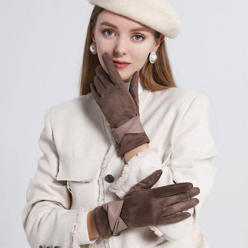 Elegant Suede Thermal Gloves - coffee