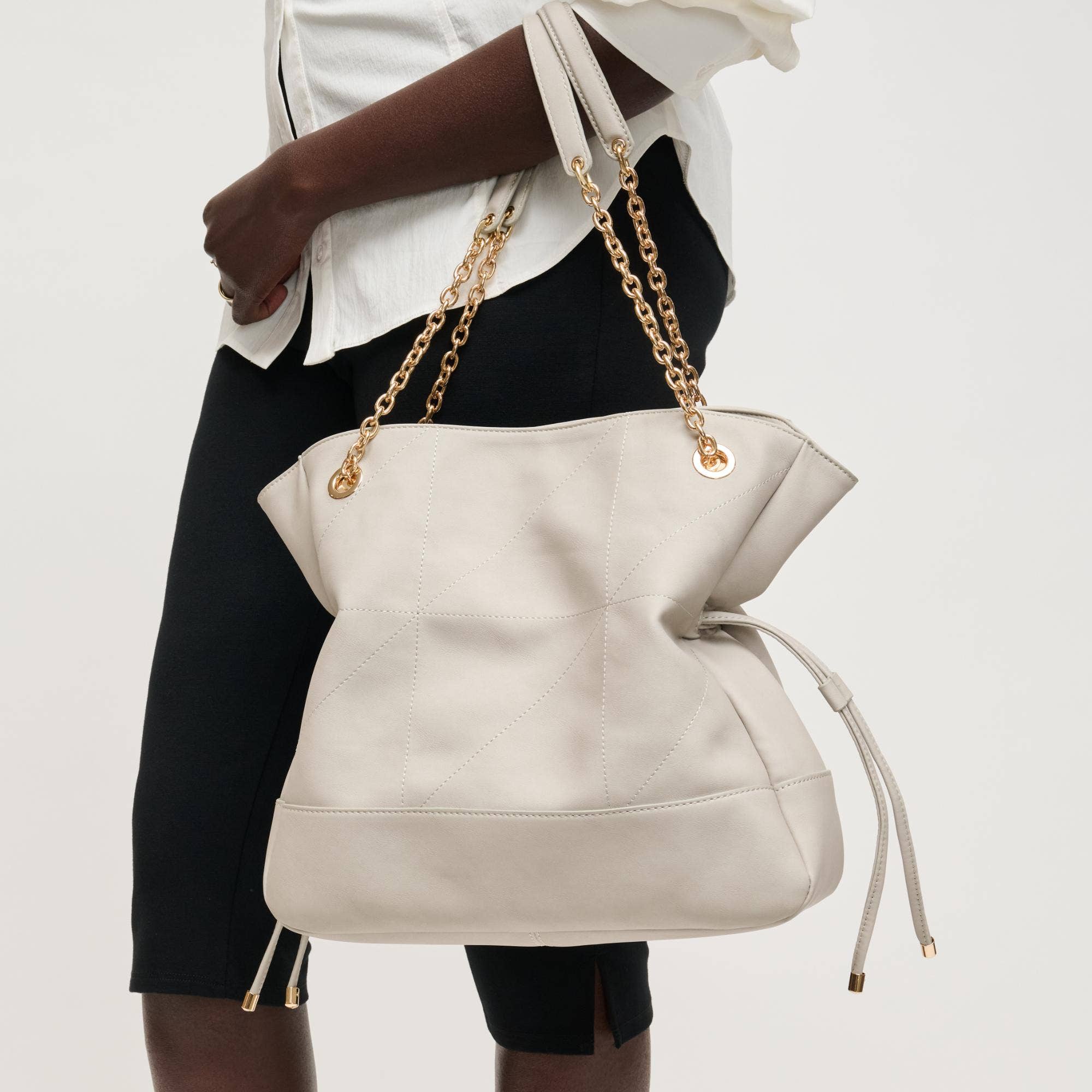 Sac cabas matelassé à ceinture - ivoire