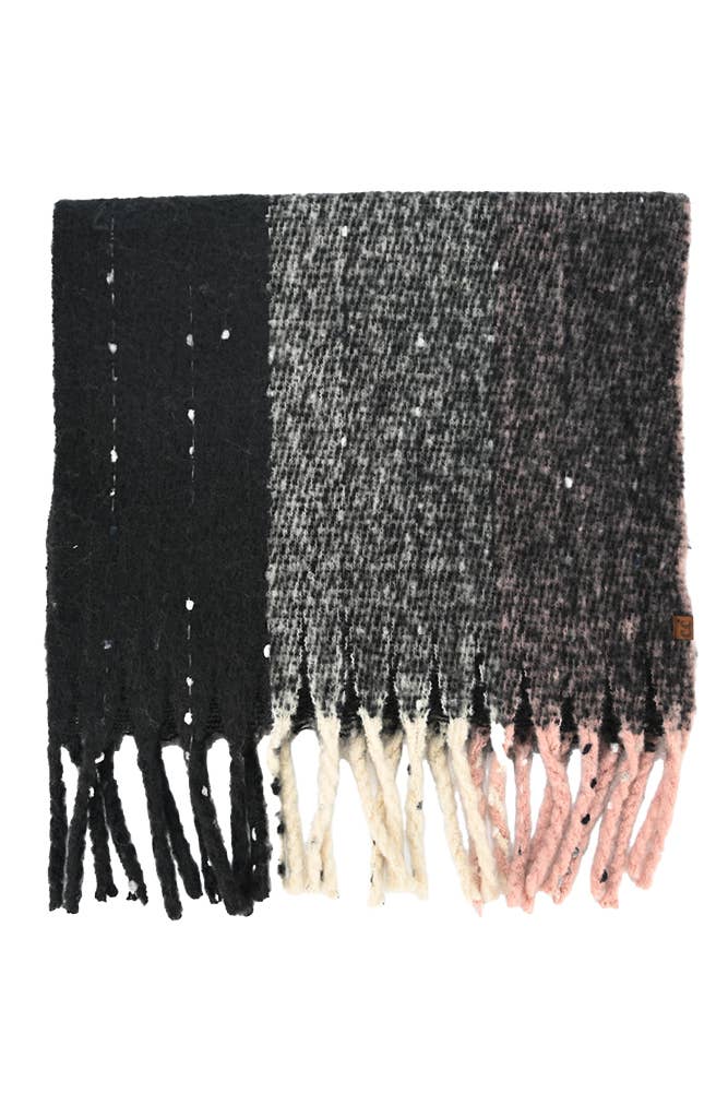 Multi color Wide Stripe Woven Winter Scarf - black