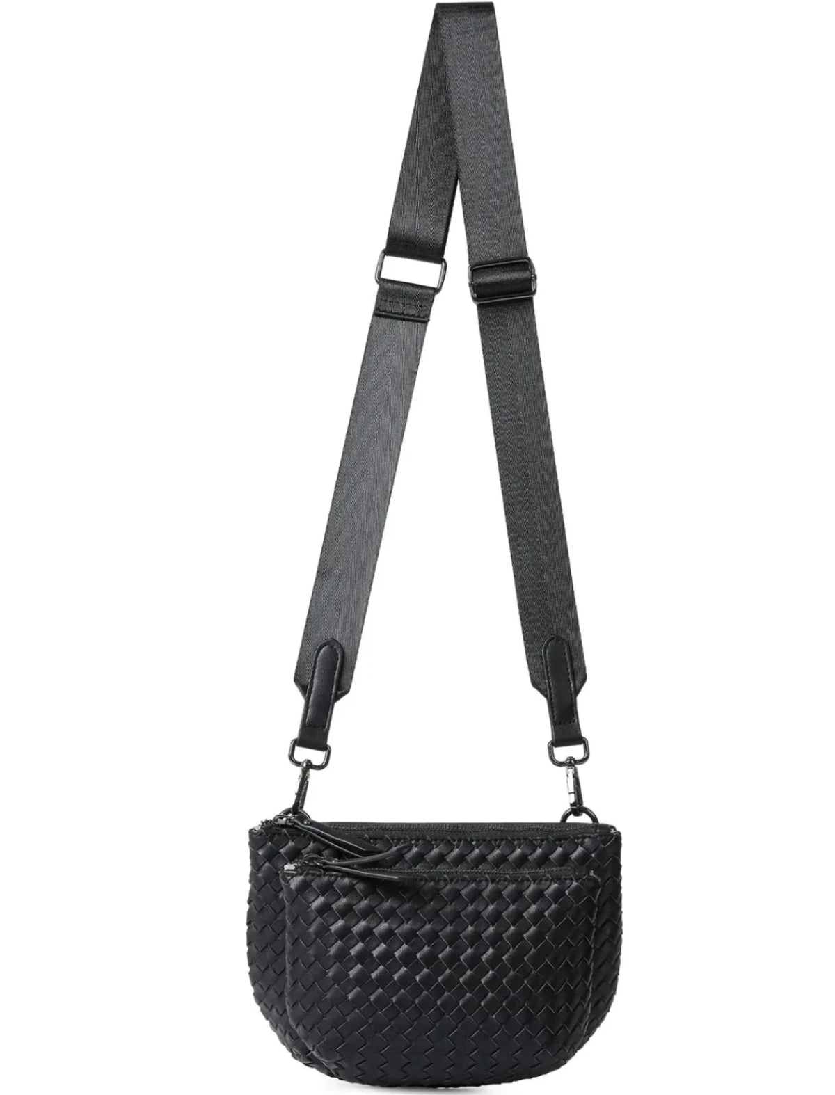 woven Vegan leather Convertible Crossbody - black