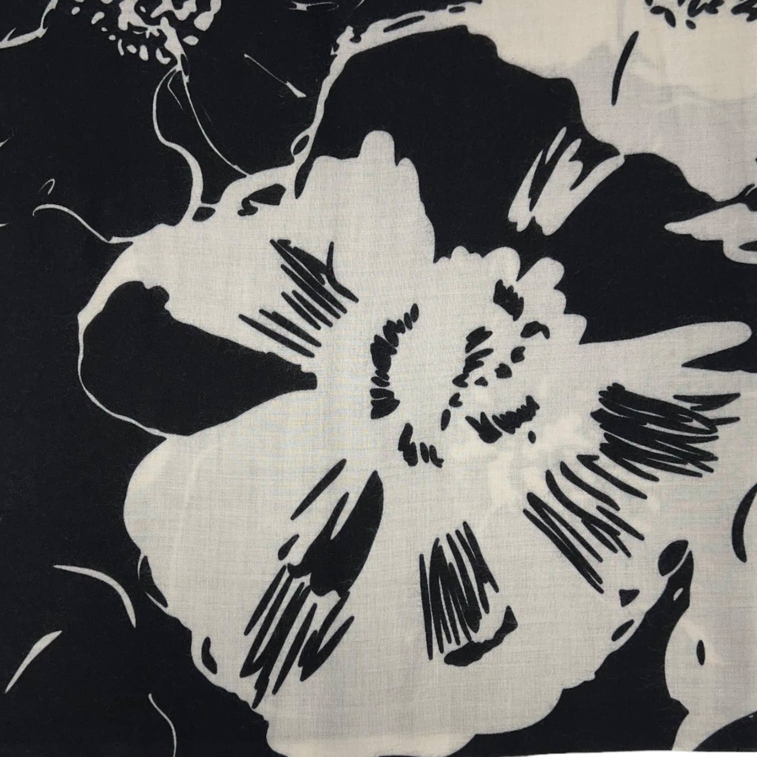 Flower sketch print on medium weight scarf: Black