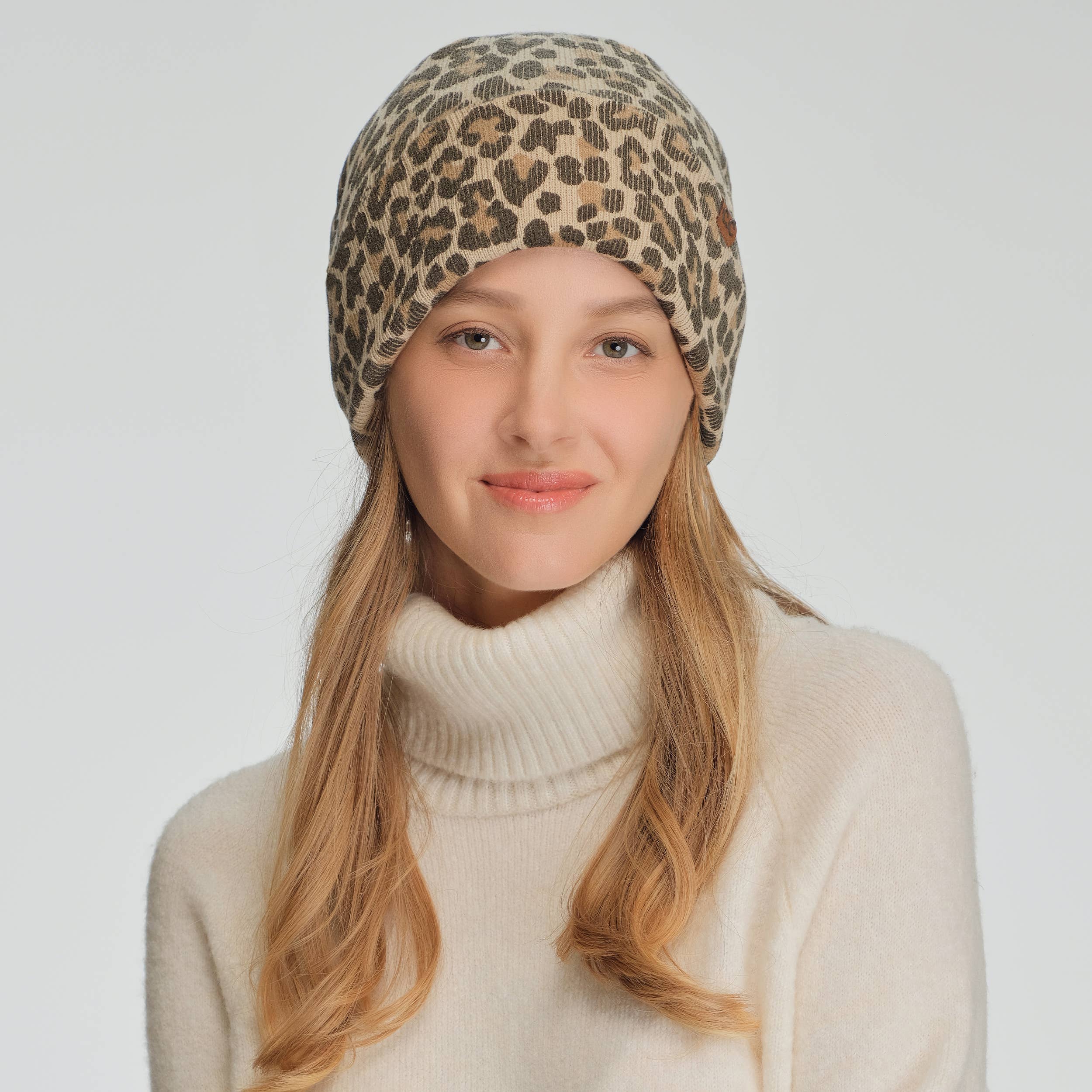 Leopard Pattern Cuff Beanie Winter Hat